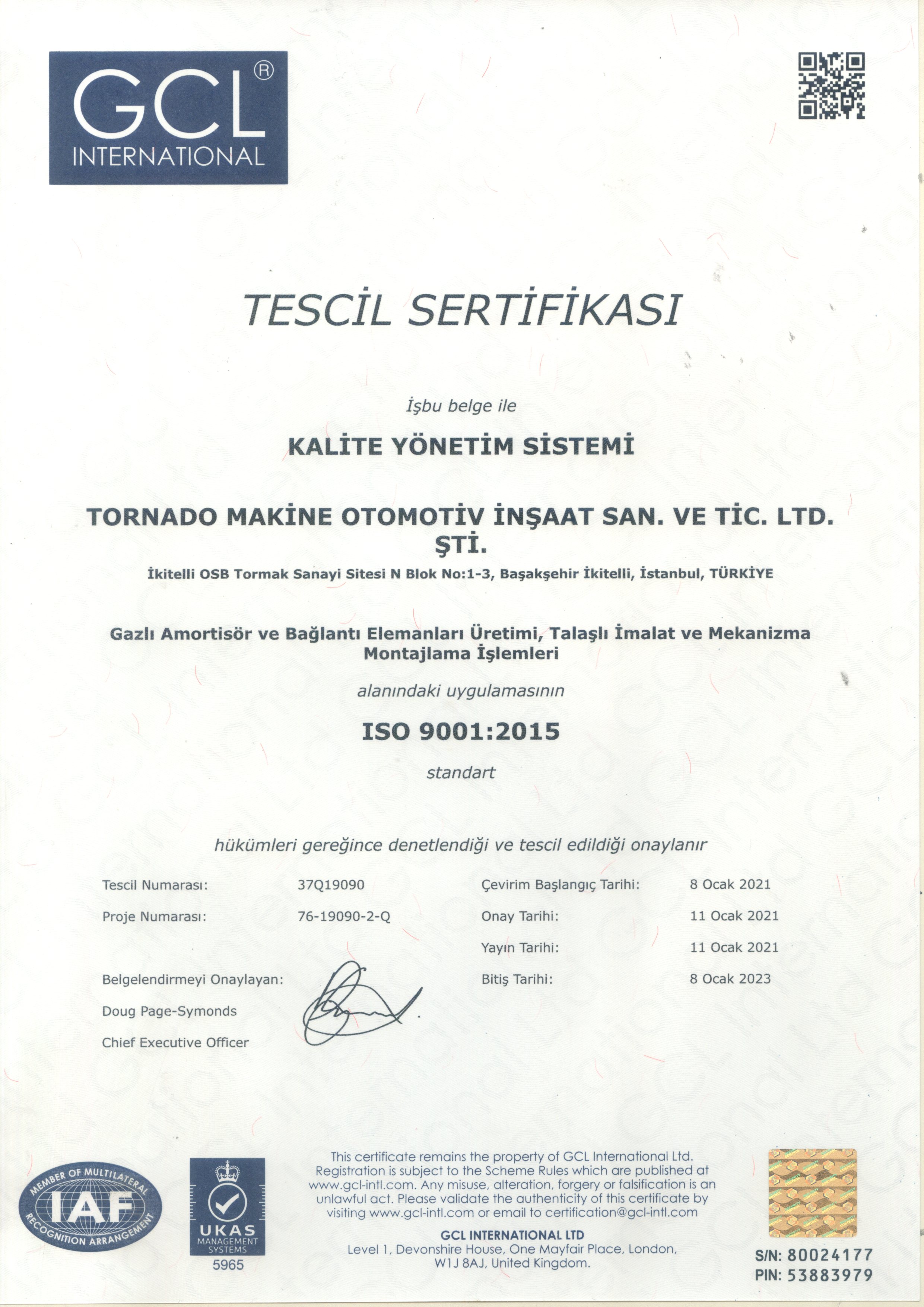 Tescil Sertifikası